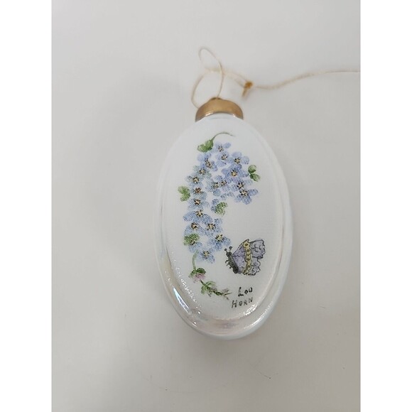 Lou Horn Hand Painted Ceramic Porcelain Christmas Ornament Floral Signed Vtg - Picture 5 of 11